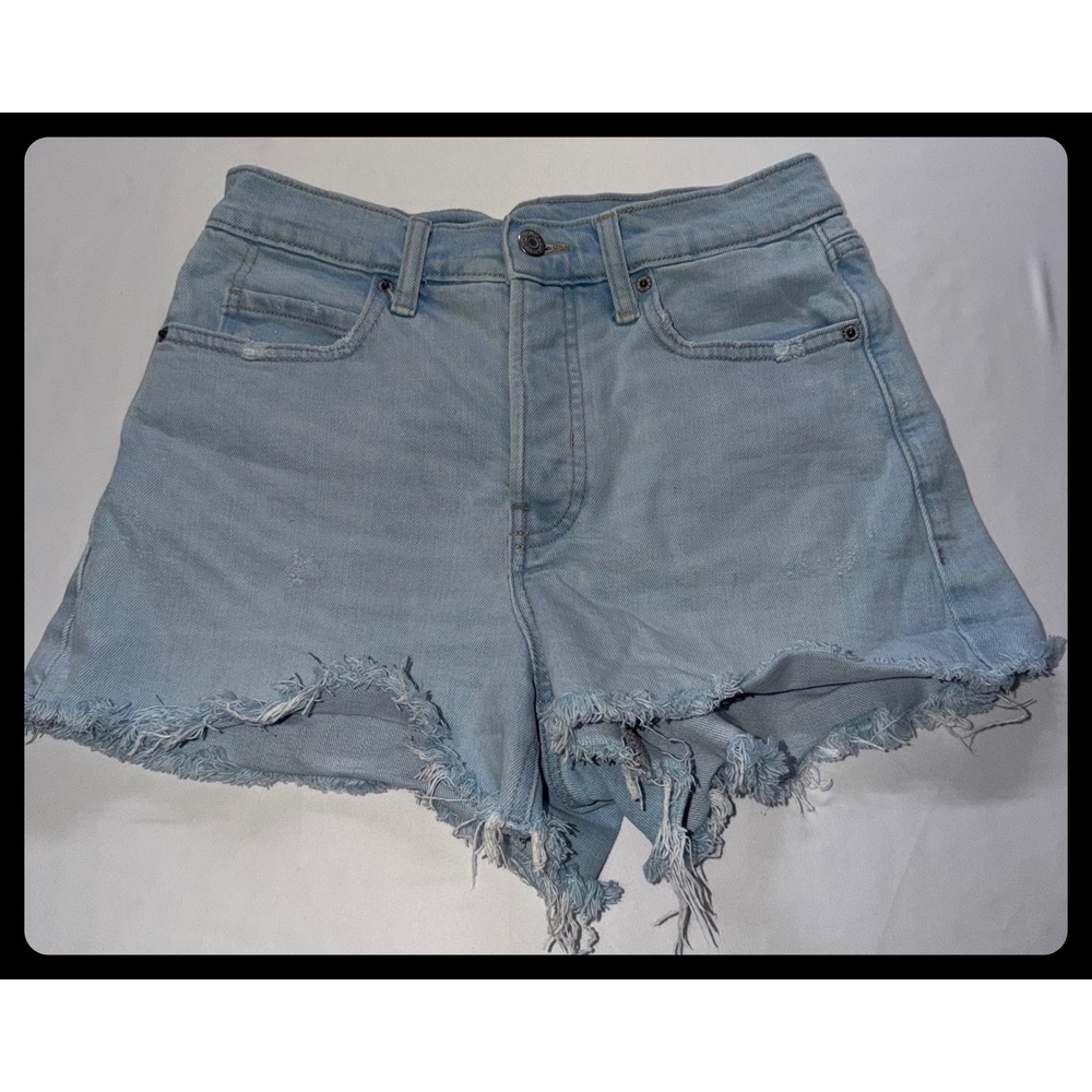 Old Navy Jean Shorts Women 4 Light Wash Sky-Hi A-Line Frayed Denim